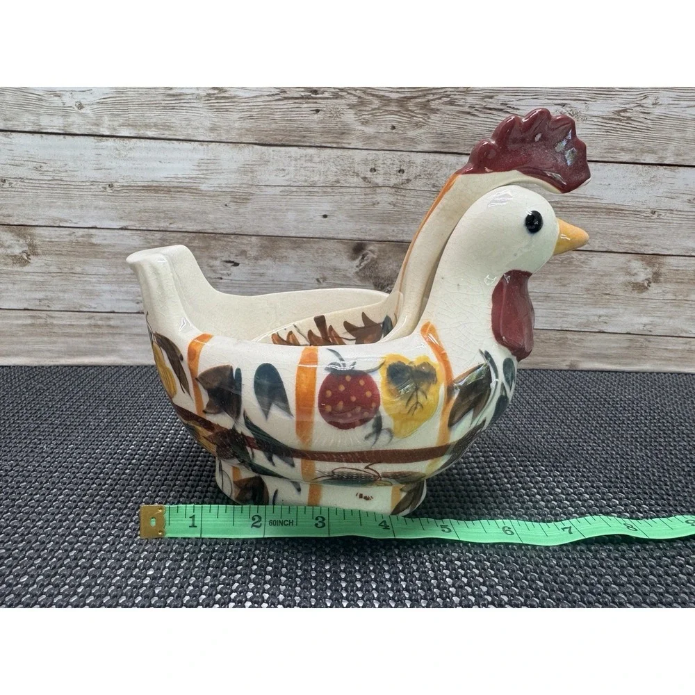 Nasco 1950s Hand Painted Ceramic Rooster Chicken Gravy Boat Ladle Vintage Japan